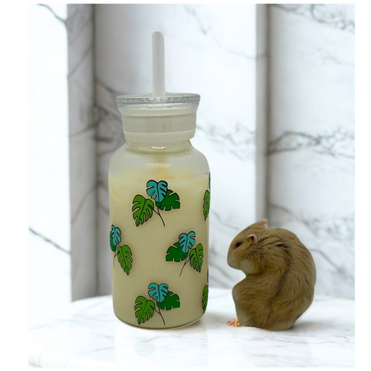 Glass tumbler with drinking straw and lid, personalized name can be added