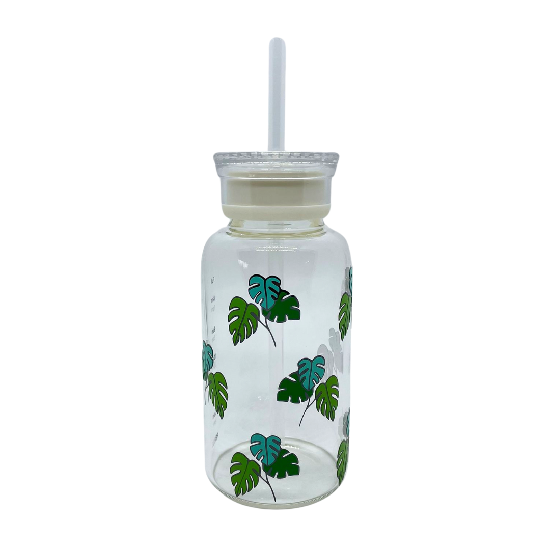 Glass tumbler with drinking straw and lid, personalized name can be added