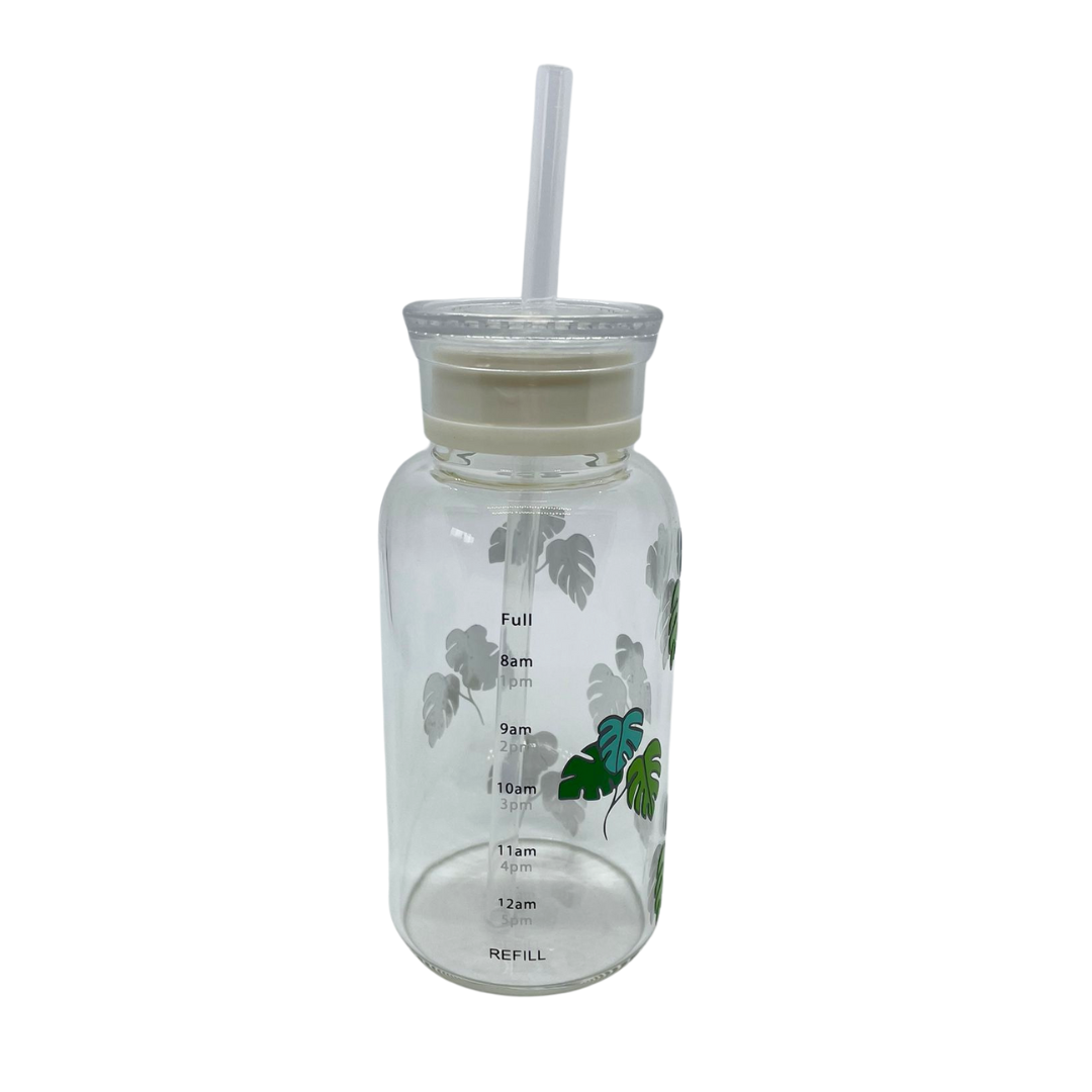 Glass tumbler with drinking straw and lid, personalized name can be added